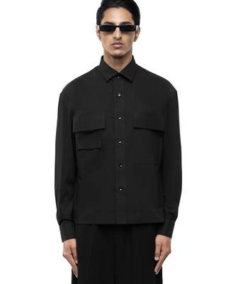 Black plain cotton stretch shirt 1