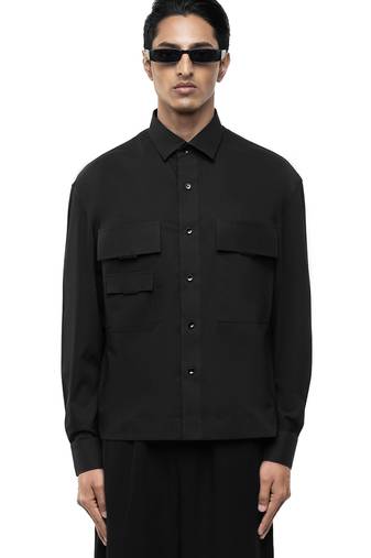 Black plain cotton stretch shirt
