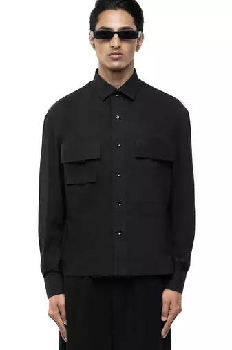 Black plain cotton stretch shirt