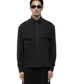 Black plain cotton stretch shirt