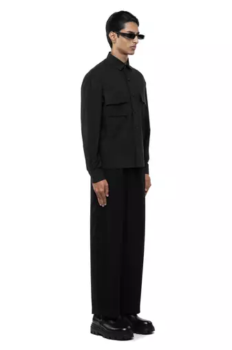 Black plain cotton stretch shirt