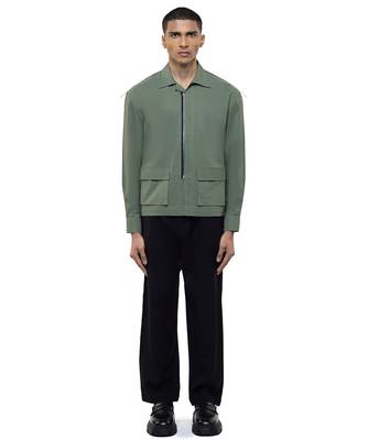 Green plain cotton stretch shirt 1