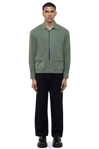 Green plain cotton stretch shirt