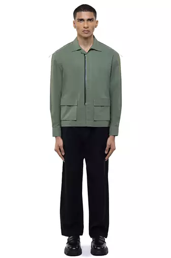 Green plain cotton stretch shirt