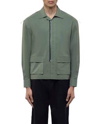 Green plain cotton stretch shirt 2