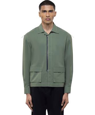 Green plain cotton stretch shirt 3