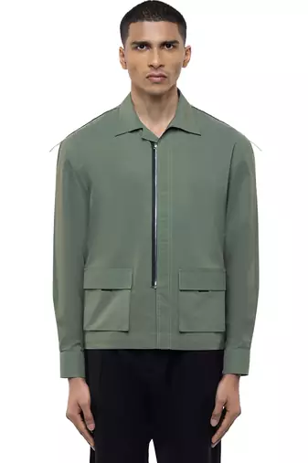 Green plain cotton stretch shirt