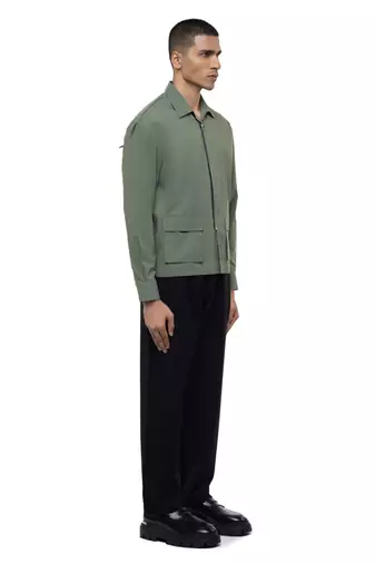 Green plain cotton stretch shirt