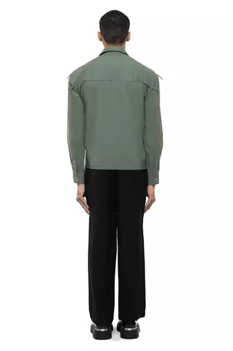 Green plain cotton stretch shirt