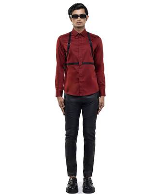Maroon plain cotton shirt 1