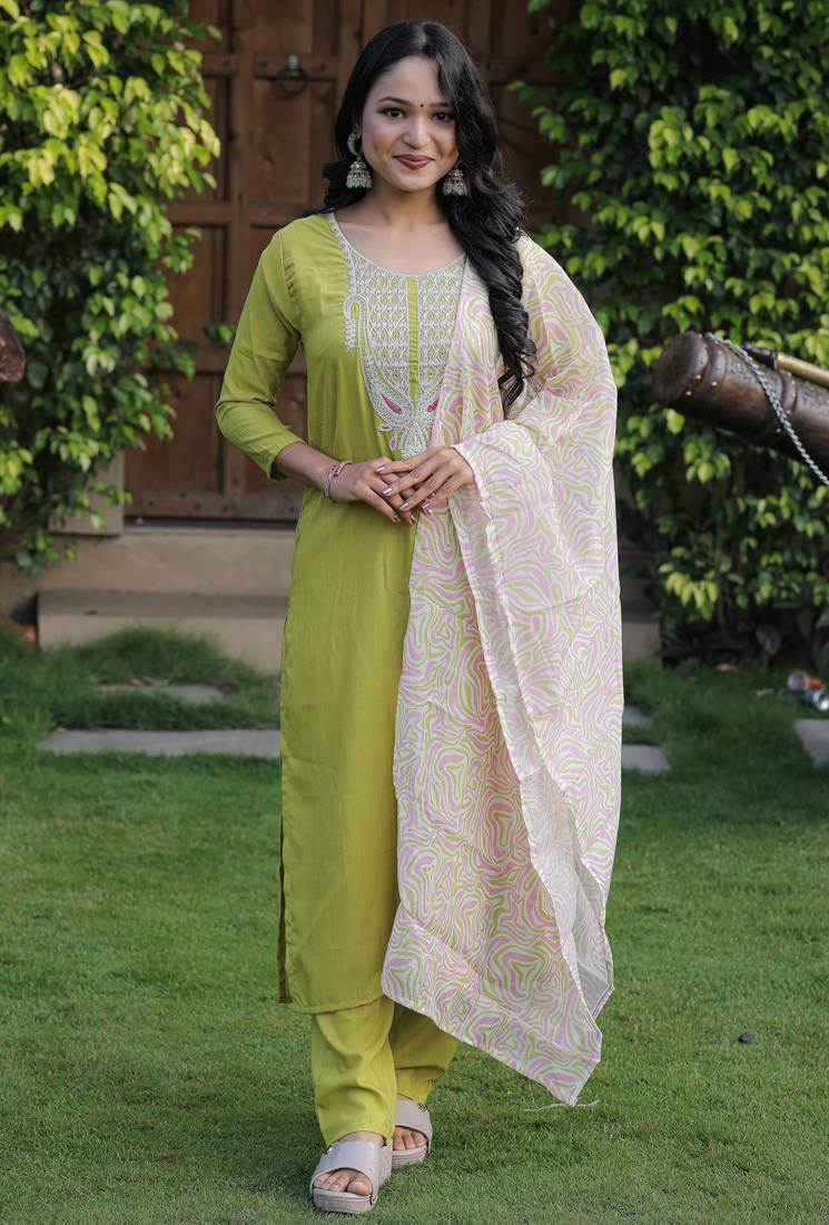 Elegant Lemon Yellow Kurta Set with Printed Dupatta     Festive & Ethnic Wear Collection