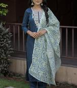Elegant Petrol Blue Kurta Set with Printed Dupatta     Festive & Ethnic Wear Collection