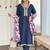 Petrol Blue Kurta Set with Floral Printed Dupatta & Gota Detailing