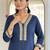 Petrol Blue Kurta Set with Floral Printed Dupatta & Gota Detailing