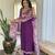 Violate Kurta Set with Floral Printed Dupatta & Gota Detailing