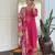 Rani Pink Kurta Set with Embroidered V-Shape Neckline & Floral Dupatta