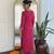 Rani Pink Kurta Set with Embroidered V-Shape Neckline & Floral Dupatta