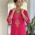 Rani Pink Kurta Set with Embroidered V-Shape Neckline & Floral Dupatta