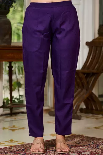 Purple Kurta Set with Embroidered V-Shape Neckline & Floral Dupatta