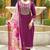 Viscose Rayon Wine Color Embroidery Kurta Set