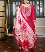 Viscose Rayon Rani Pink Color Embroidery Kurta Set