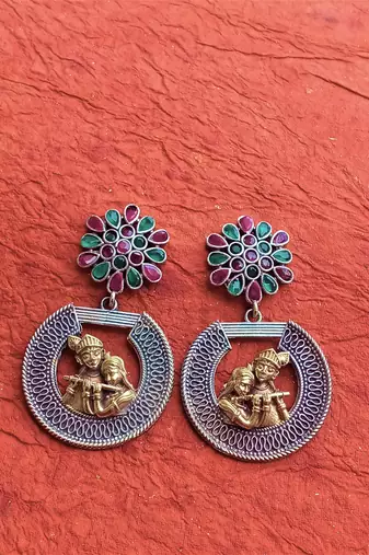 silver brass victorian style drop earrings