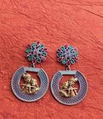 Indian Tradional Hand crafted Silver look alike Dual tone Brass Earrings for Women & Girls