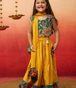 girls' green crepe lehenga set with paisley embroidery - navratri special
