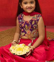 girls' purple crepe lehenga set with paisley embroidery - navratri collection
