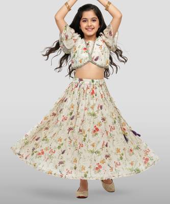 girls cream georgette digital print lehenga choli set - festive ethnic wear for diwali 1