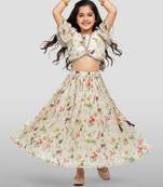 girls cream georgette digital print lehenga choli set - festive ethnic wear for diwali
