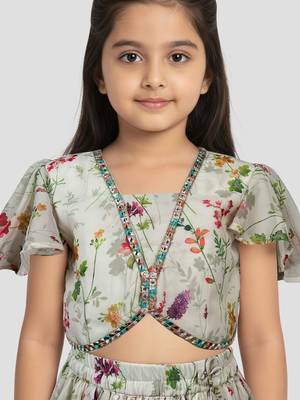 girls cream georgette digital print lehenga choli set - festive ethnic wear for diwali 2