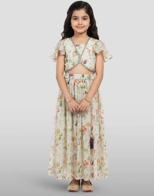 girls cream georgette digital print lehenga choli set - festive ethnic wear for diwali 3