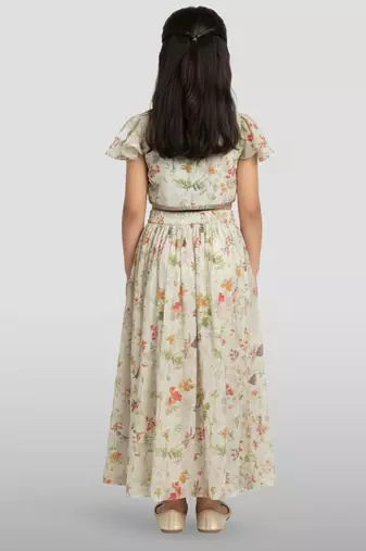 girls cream georgette digital print lehenga choli set - festive ethnic wear for diwali