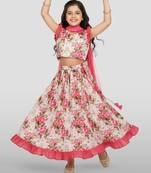 girls pink dupion silk digital print lehenga choli set - traditional festive outfit for diwali