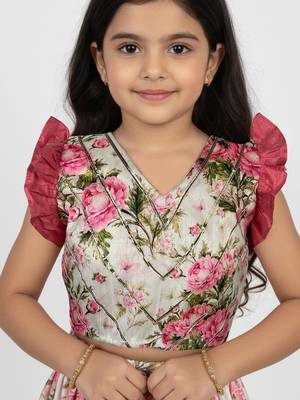 girls pink dupion silk digital print lehenga choli set - traditional festive outfit for diwali 2