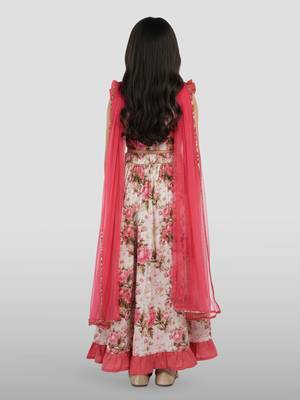girls pink dupion silk digital print lehenga choli set - traditional festive outfit for diwali 4
