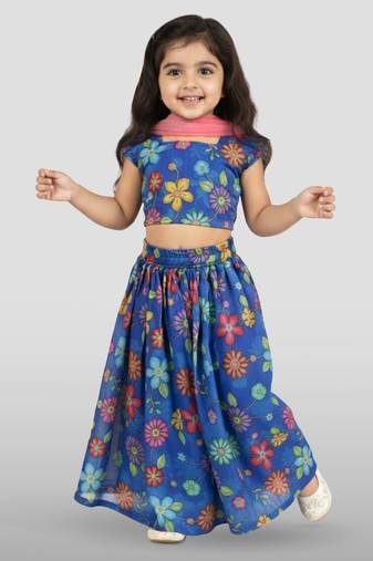 kids blue organza embroidered lehenga set - 