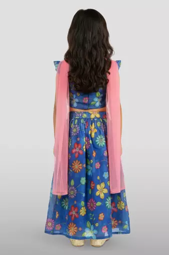 kids blue organza embroidered lehenga set - 