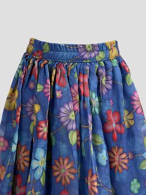 kids blue organza embroidered lehenga set -  5