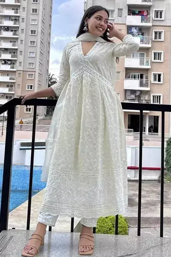 Off White Stitched Kurti Pant Dupatta
