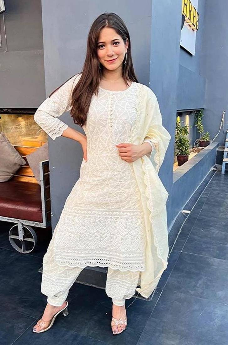 Ivory embroidered Kurti Pant Set