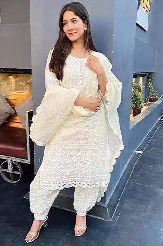 Ivory embroidered Kurti Pant Set
