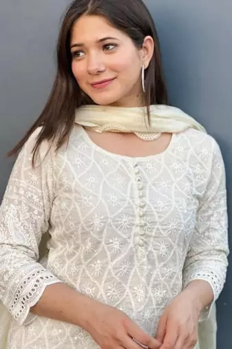 Ivory embroidered Kurti Pant Set