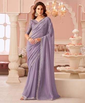 lavendor rainbow georgett silk blend with embroidery with unstitched blouse 1