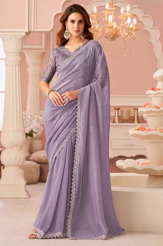 lavendor rainbow georgett silk blend with embroidery with unstitched blouse
