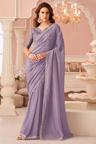 lavendor rainbow georgett silk blend with embroidery with unstitched blouse