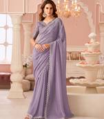 lavendor rainbow georgett silk blend with embroidery with unstitched blouse