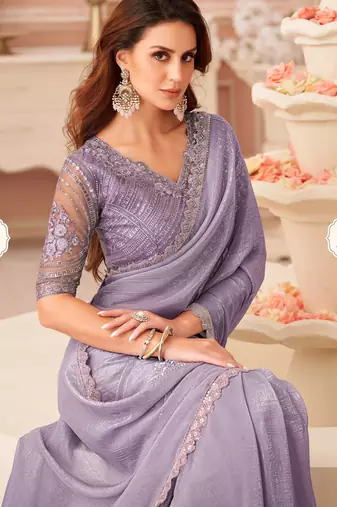 lavendor rainbow georgett silk blend with embroidery with unstitched blouse