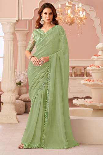 light green rainbow georgett silk blend with embroidery with unstitched blouse